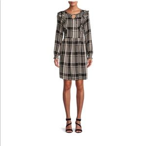 Time and Tru Womens Plaid Dress Size Large 12-14 Long Sleeves Black & White New
